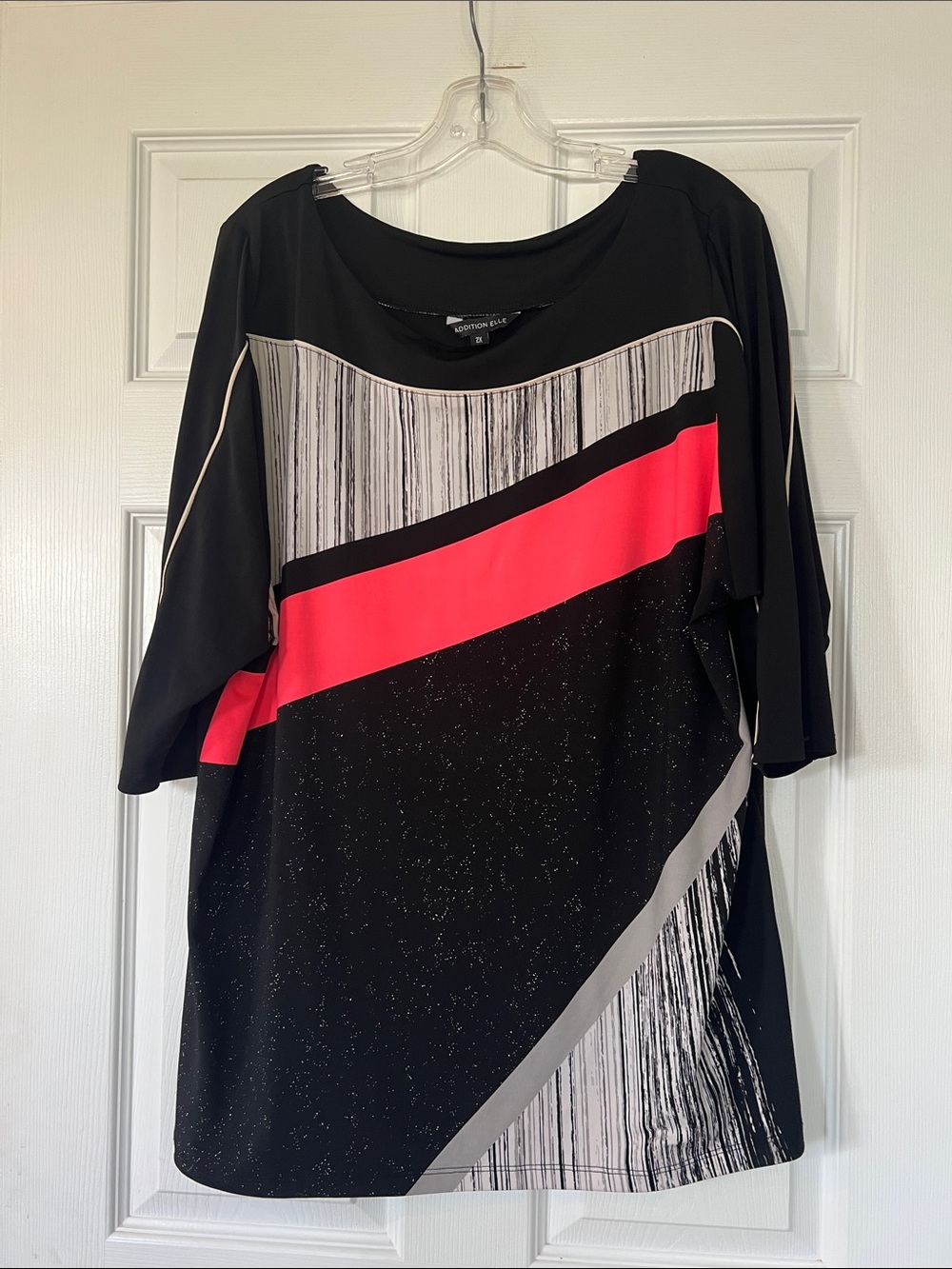 Addition Elle Black and Hot Pink Diagonal Panel Tunic
